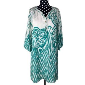 Tibi Silk Tunic Mini Dress White Blue Green Size 2